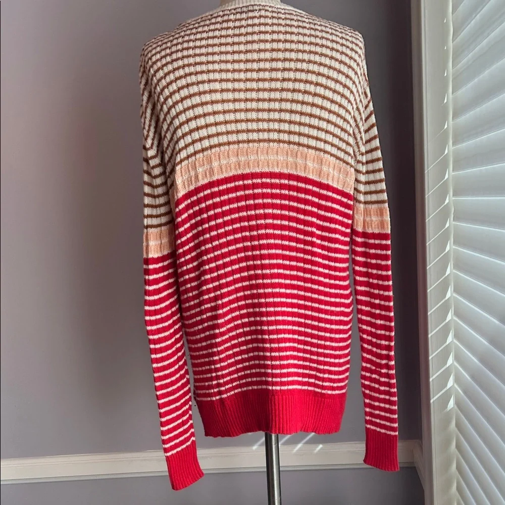 BDG Striped Red Beige Brown Oversized Lightweight Crewneck Sweater Size XS